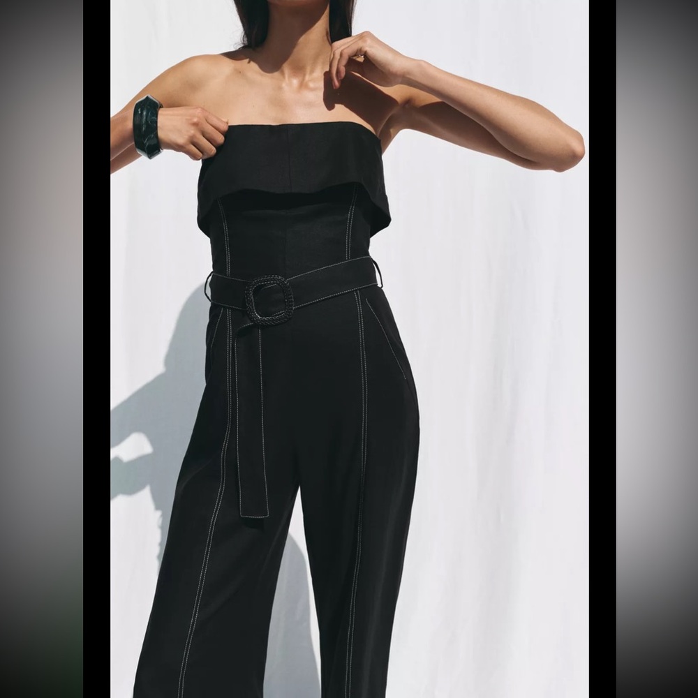 Zara Linen Black Strapless Jumpsuit size L